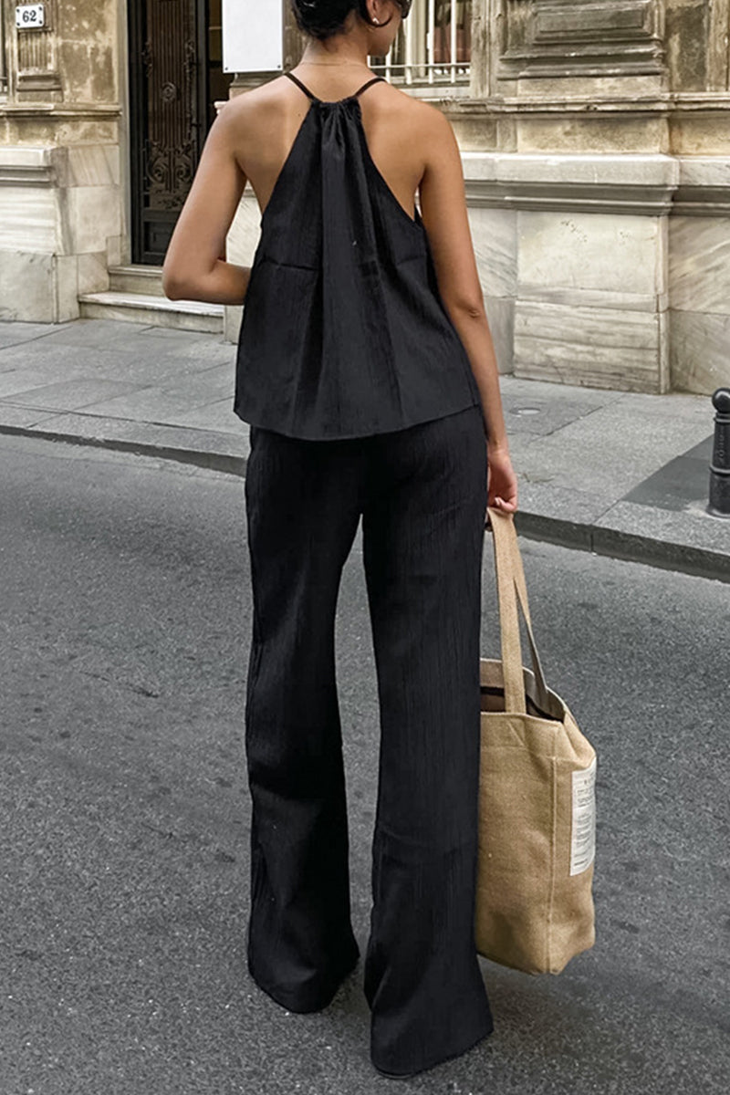 Pocket Strap Design Halter Sleeveless Two Pieces