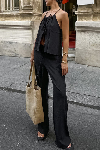 Pocket Strap Design Halter Sleeveless Two Pieces