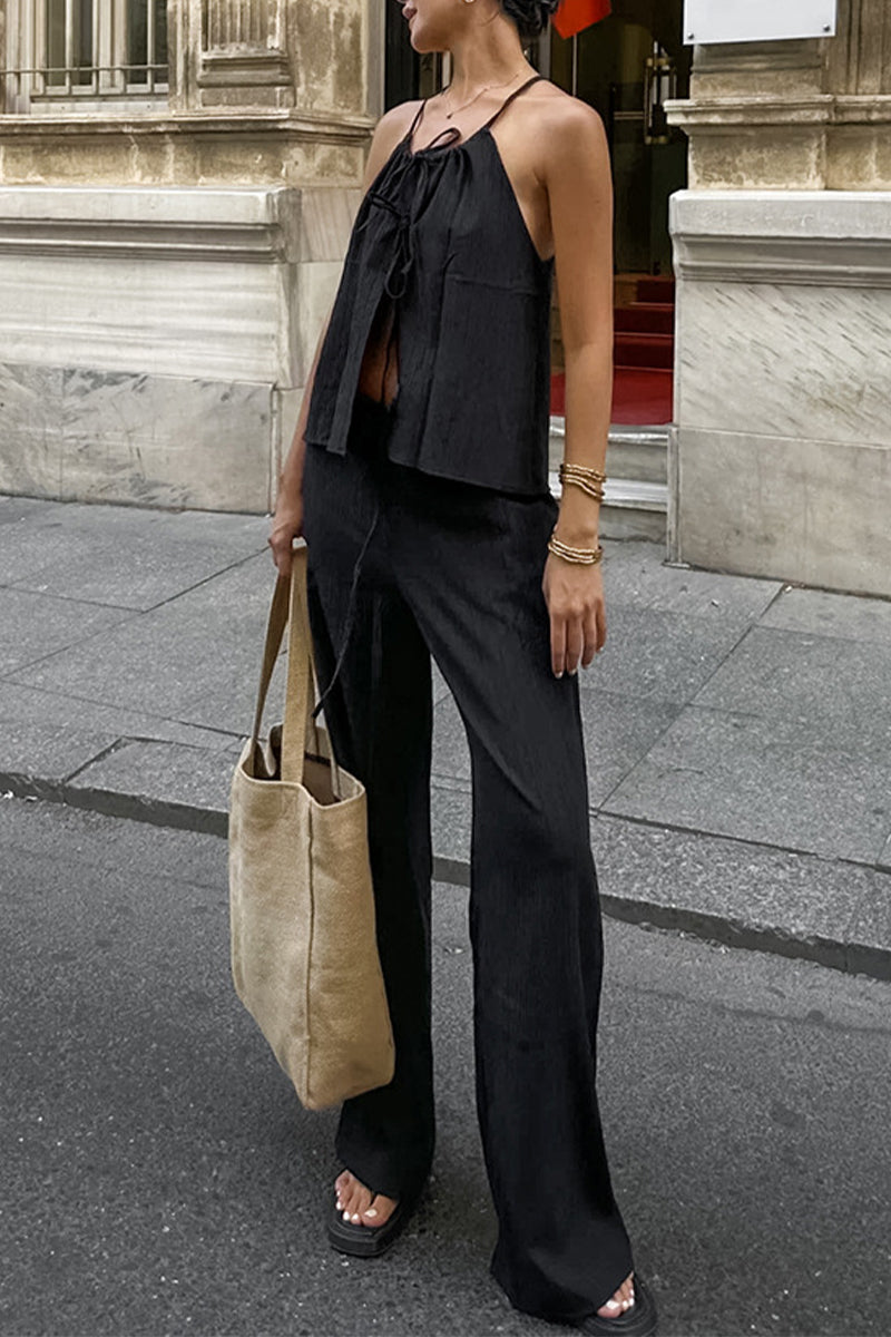 Pocket Strap Design Halter Sleeveless Two Pieces