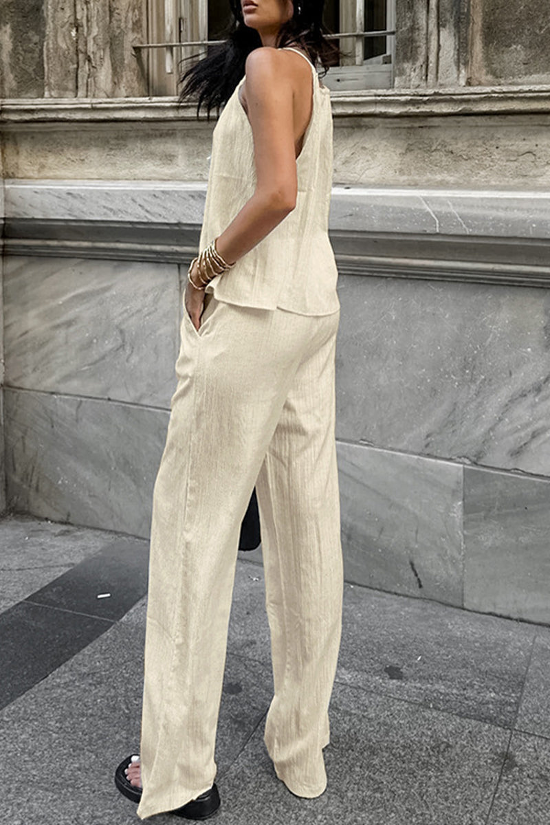 Pocket Strap Design Halter Sleeveless Two Pieces