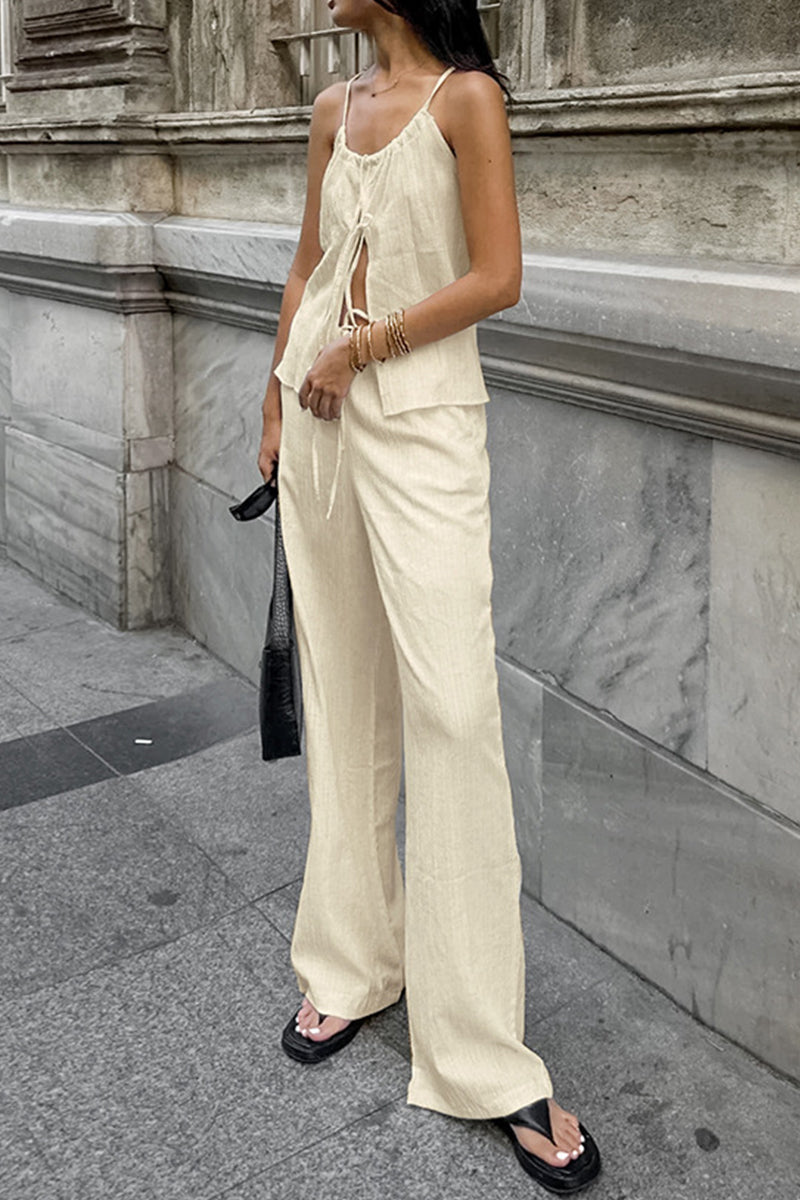 Pocket Strap Design Halter Sleeveless Two Pieces