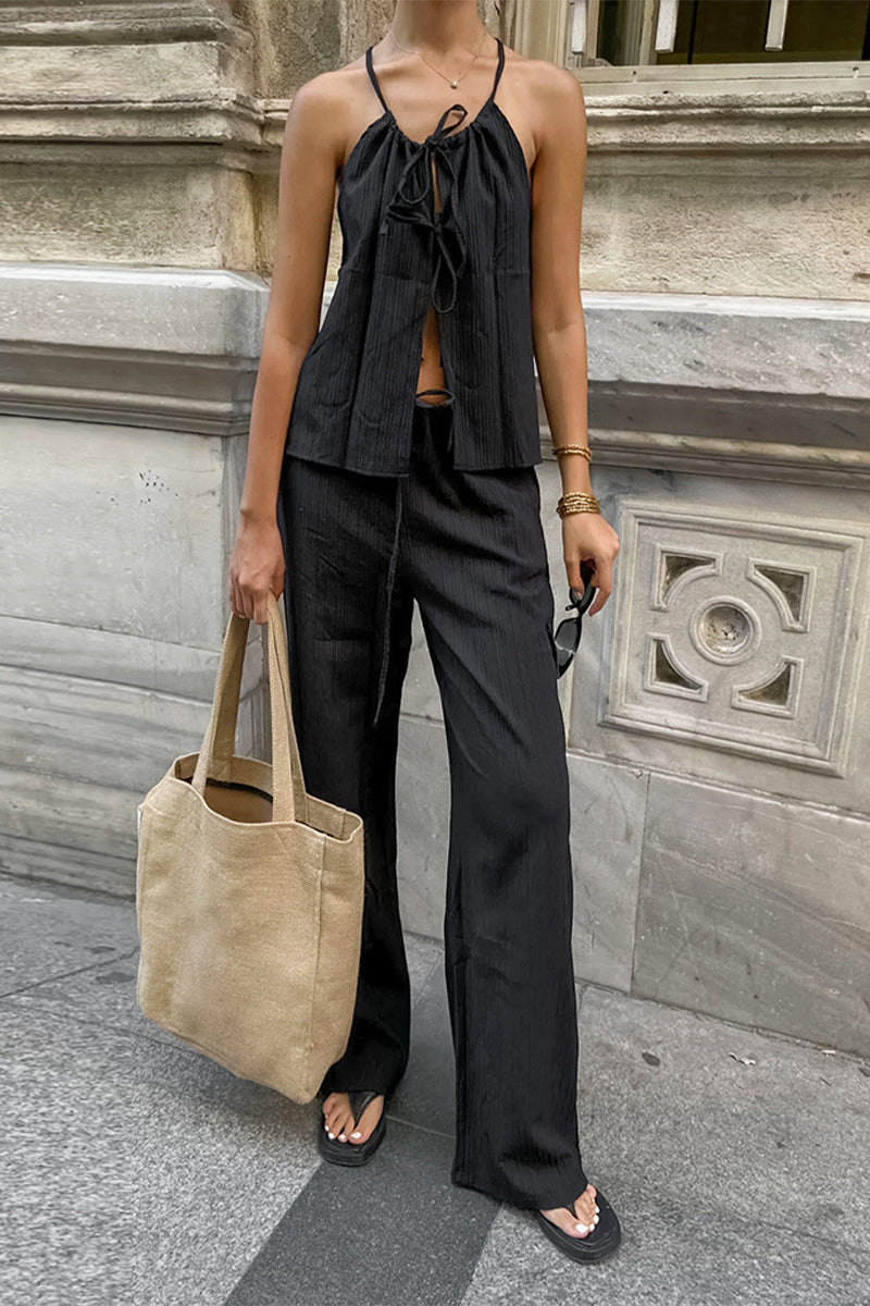 Pocket Strap Design Halter Sleeveless Two Pieces