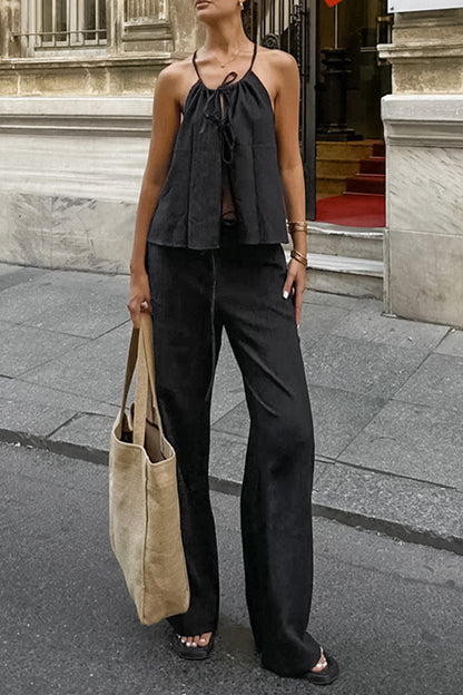 Pocket Strap Design Halter Sleeveless Two Pieces