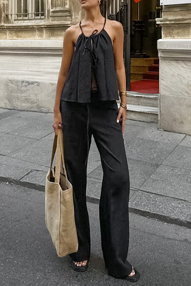 Pocket Strap Design Halter Sleeveless Two Pieces