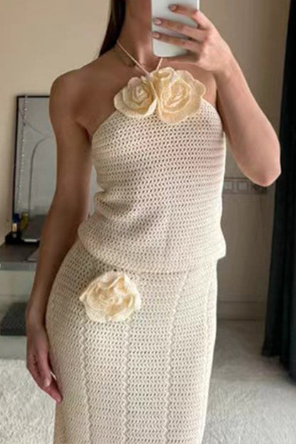 Hook Flower Patchwork Halter Sleeveless Two Pieces