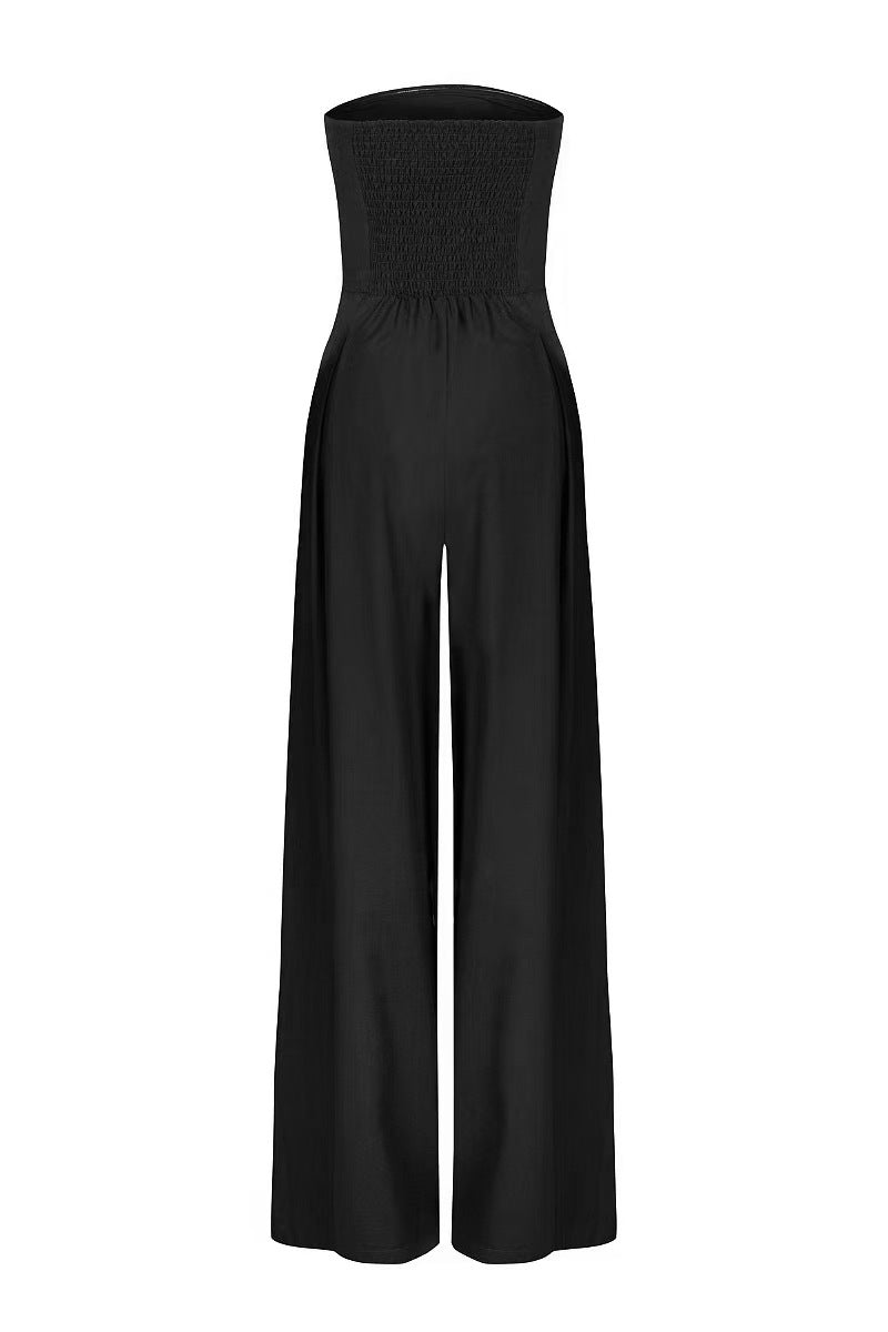 Pocket Patchwork Backless Strapless Loose Jumpsuits(3 Colors)