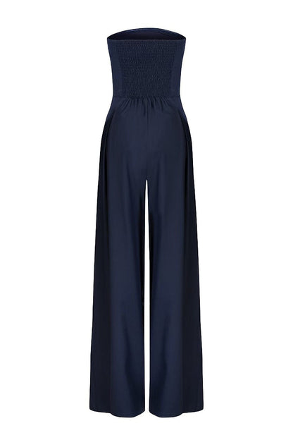 Pocket Patchwork Backless Strapless Loose Jumpsuits(3 Colors)