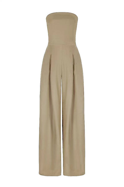 Pocket Patchwork Backless Strapless Loose Jumpsuits(3 Colors)