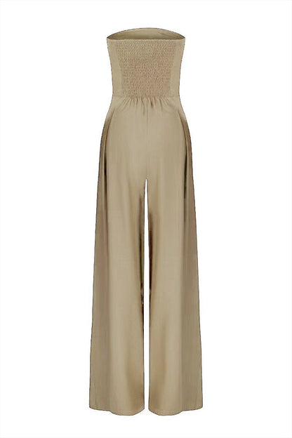 Pocket Patchwork Backless Strapless Loose Jumpsuits(3 Colors)