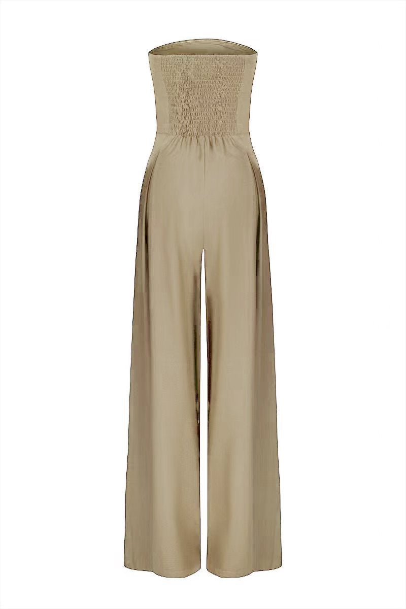Pocket Patchwork Backless Strapless Loose Jumpsuits(3 Colors)