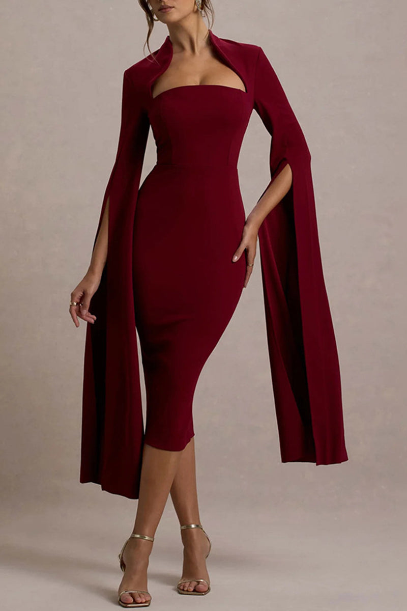 Slit Zipper Half a Turtleneck Wrapped Skirt Dresses