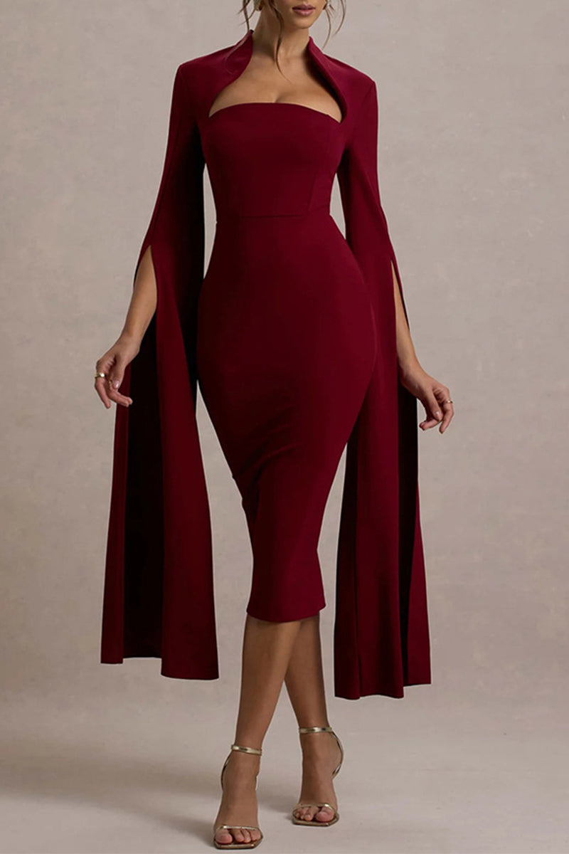 Slit Zipper Half a Turtleneck Wrapped Skirt Dresses