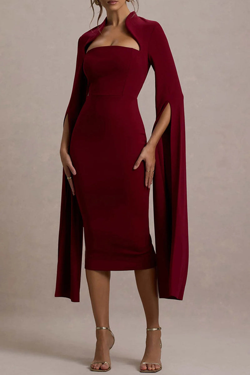 Slit Zipper Half a Turtleneck Wrapped Skirt Dresses