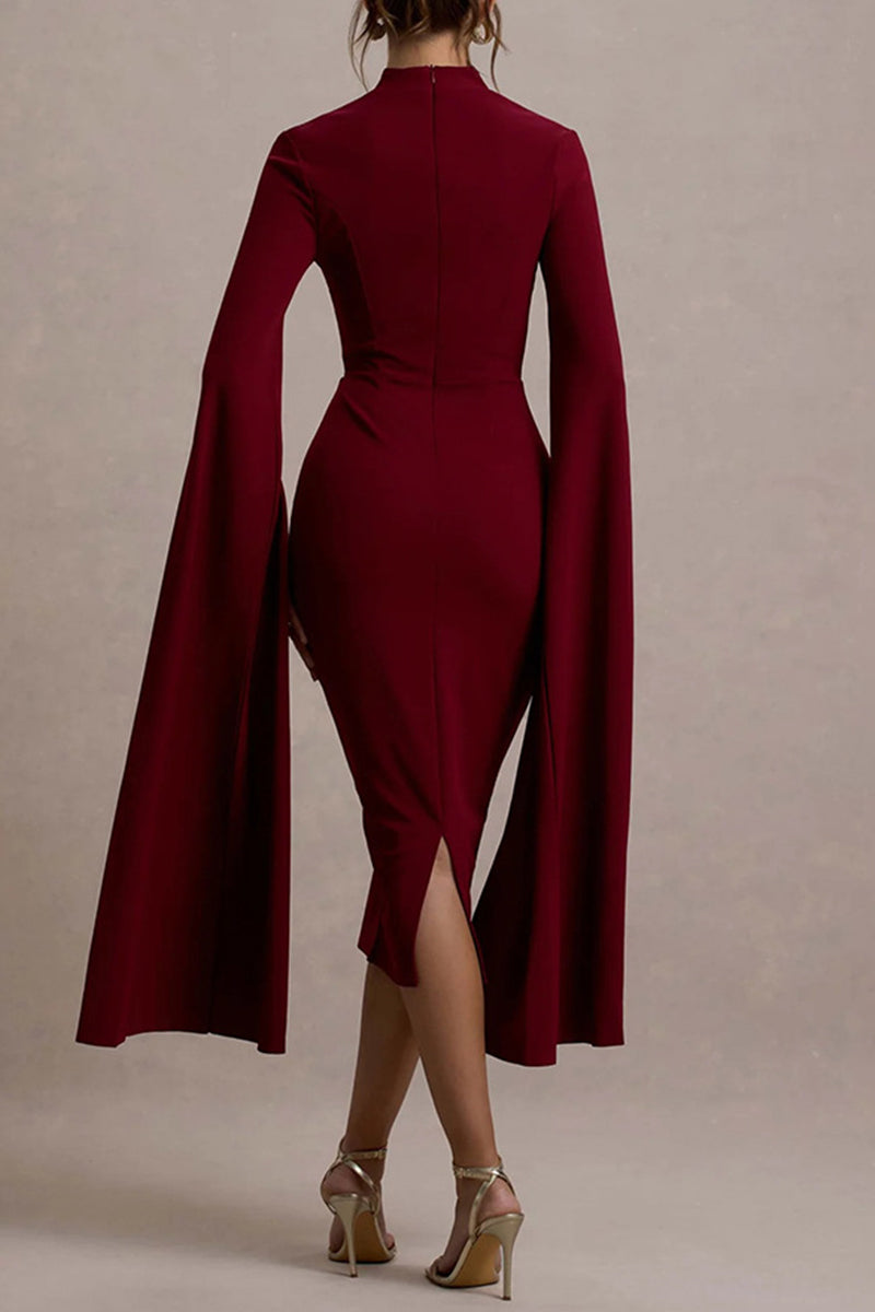 Slit Zipper Half a Turtleneck Wrapped Skirt Dresses
