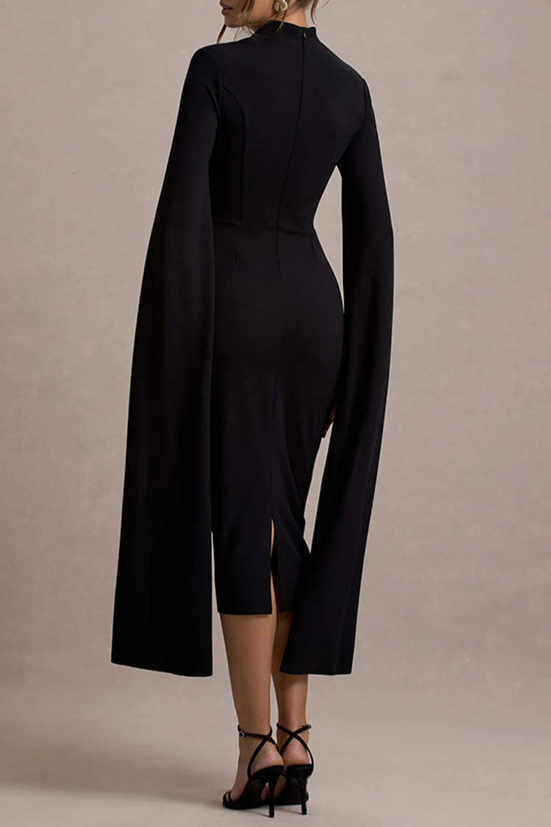 Slit Zipper Half a Turtleneck Wrapped Skirt Dresses