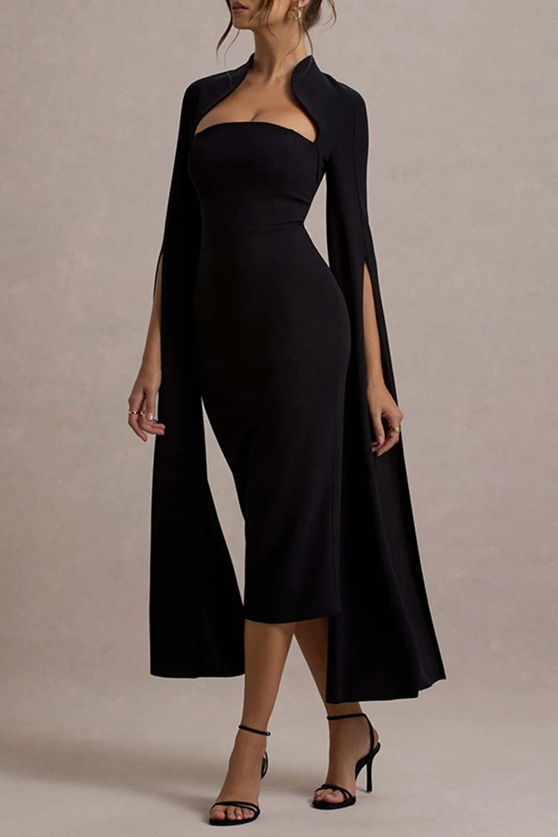 Slit Zipper Half a Turtleneck Wrapped Skirt Dresses