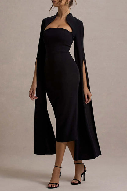 Slit Zipper Half a Turtleneck Wrapped Skirt Dresses