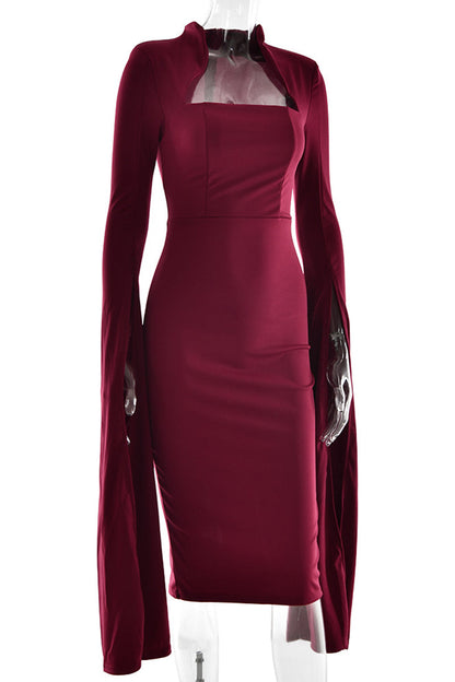 Slit Zipper Half a Turtleneck Wrapped Skirt Dresses