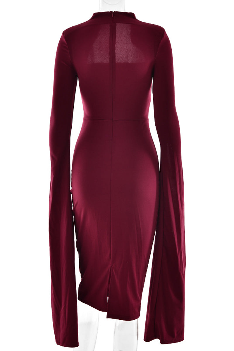 Slit Zipper Half a Turtleneck Wrapped Skirt Dresses