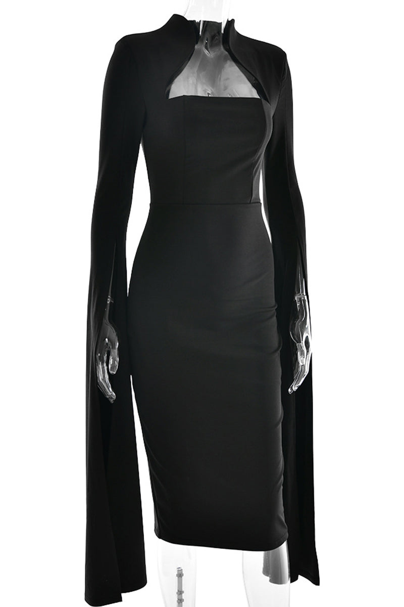 Slit Zipper Half a Turtleneck Wrapped Skirt Dresses