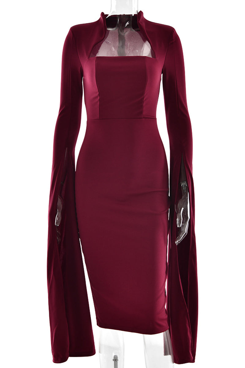 Slit Zipper Half a Turtleneck Wrapped Skirt Dresses