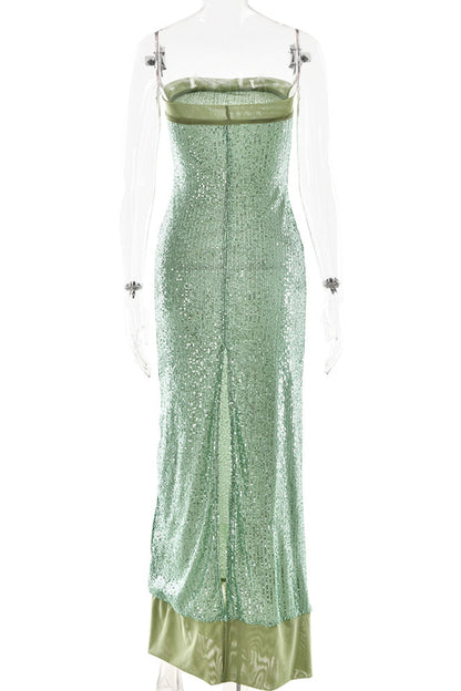 Sequins Slit Sequined Strapless Long Dresses(3 Colors)