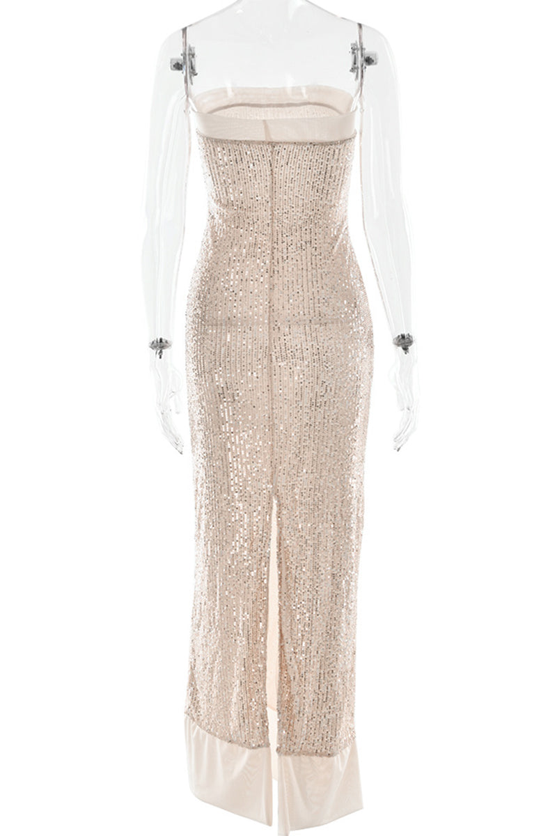 Sequins Slit Sequined Strapless Long Dresses(3 Colors)