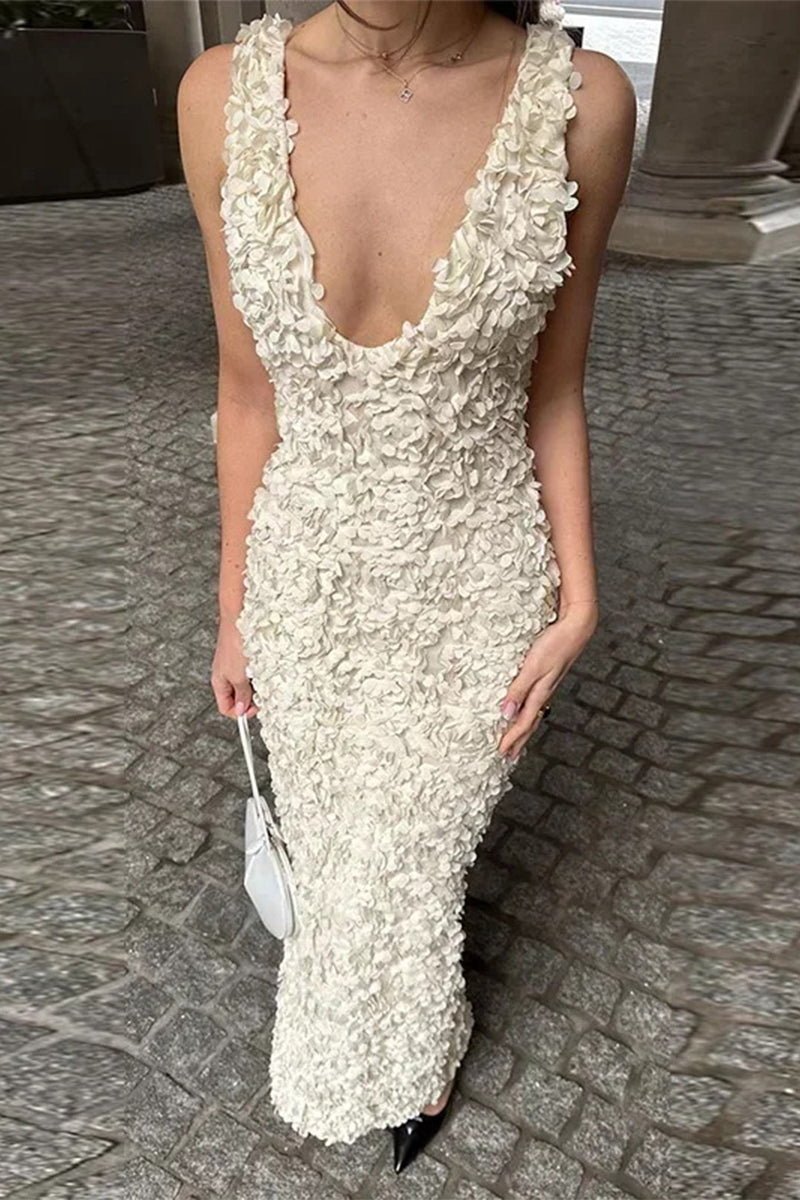 Flower Shape V Neck One Step Skirt Dresses