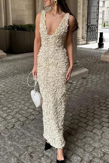 Flower Shape V Neck One Step Skirt Dresses