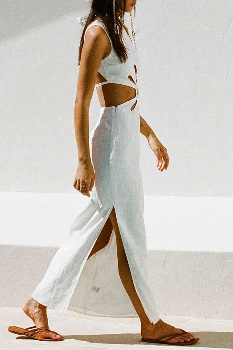 Hollow Out Backless Slit Half a Turtleneck One Step Skirt Dresses