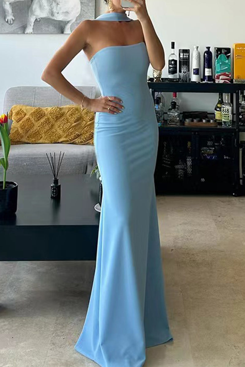 Patchwork Halter Long Dresses(3 Colors)