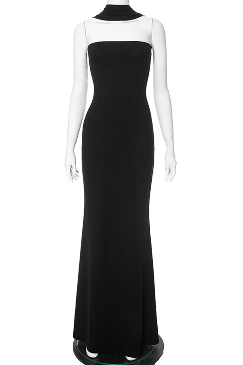 Patchwork Halter Long Dresses(3 Colors)