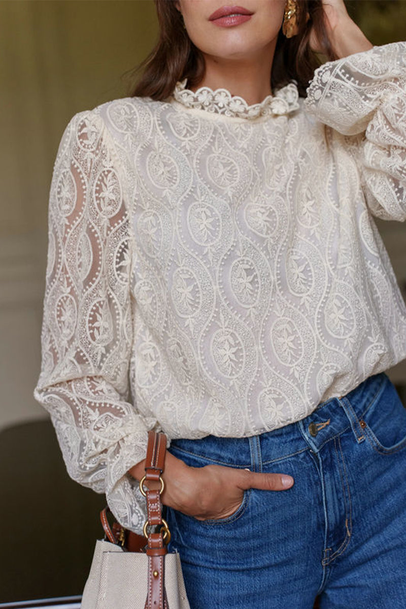 Lace Flounce Lotus Leaf Collar Blouses(3 Colors)