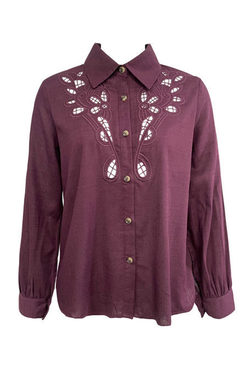 Hollow Out Turndown Collar Blouses(4 Colors)