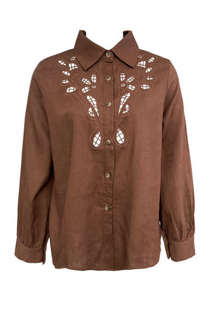 Hollow Out Turndown Collar Blouses(4 Colors)