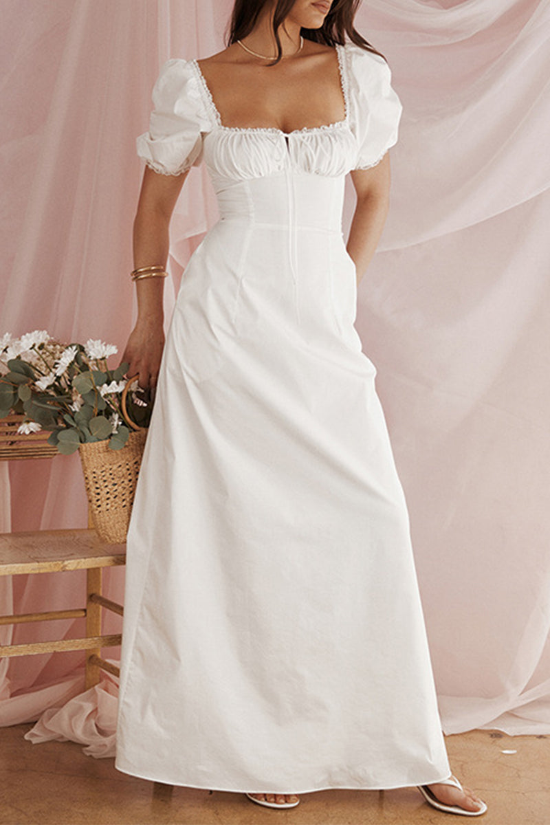 Pocket Lace Up U Neck Long Dresses