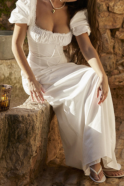 Pocket Lace Up U Neck Long Dresses