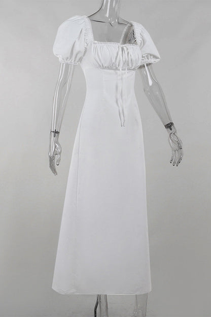 Pocket Lace Up U Neck Long Dresses