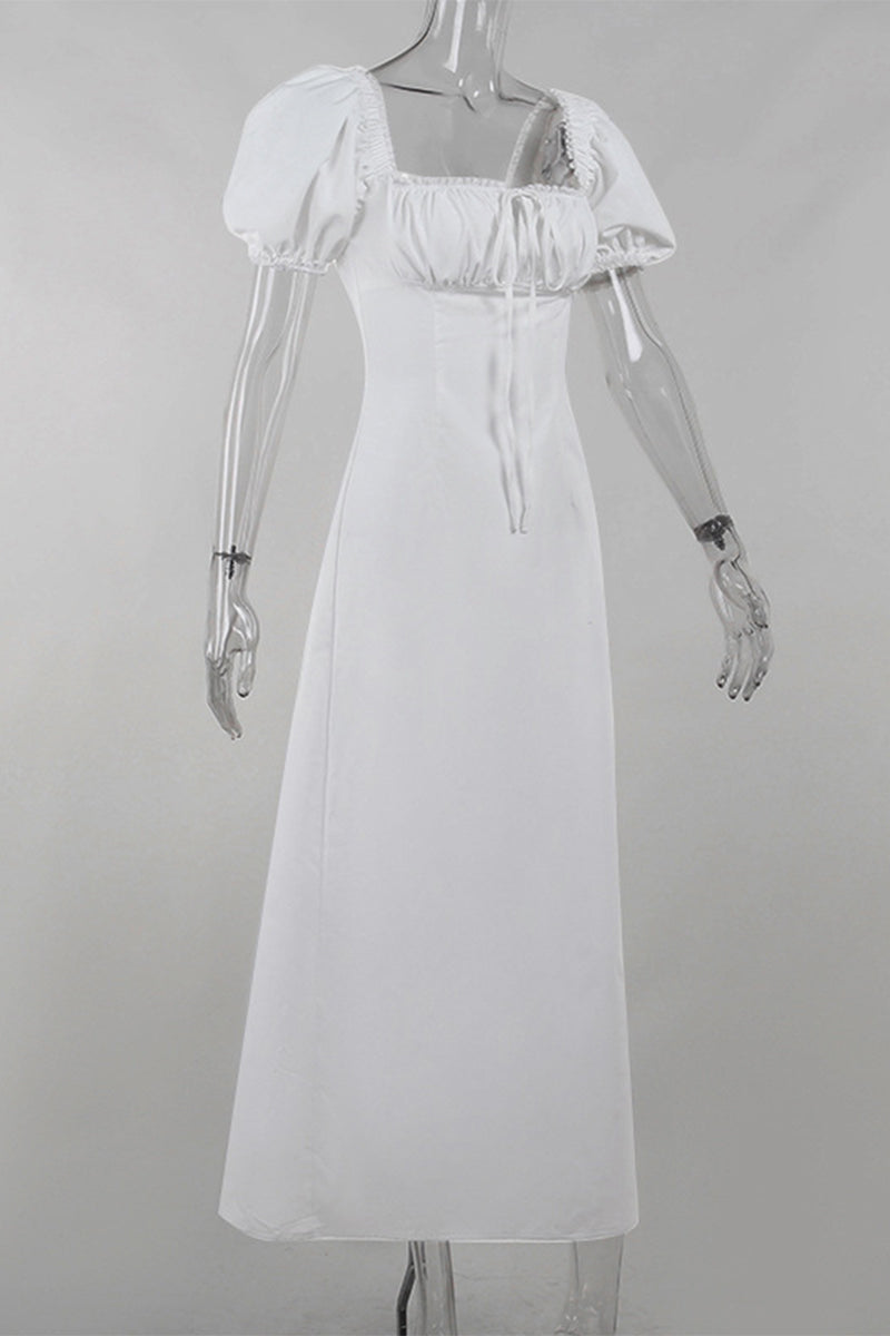 Pocket Lace Up U Neck Long Dresses