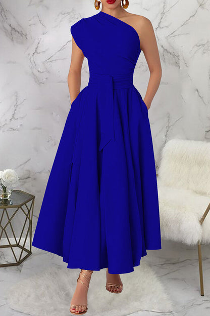 Slit Oblique Collar Long Dresses(3 Colors)