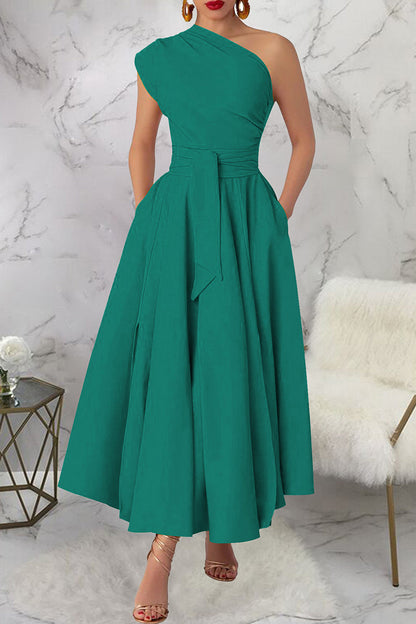 Slit Oblique Collar Long Dresses(3 Colors)