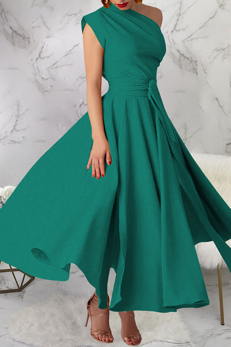Slit Oblique Collar Long Dresses(3 Colors)