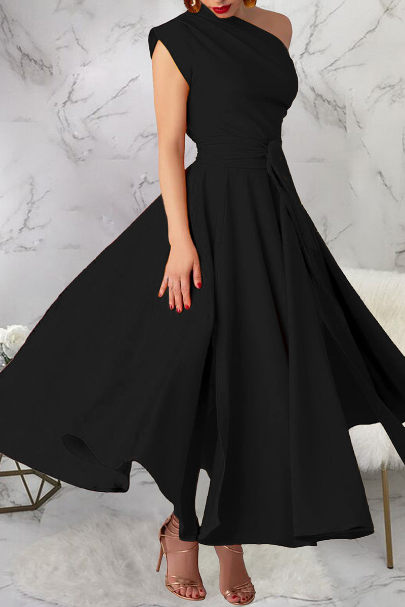 Slit Oblique Collar Long Dresses(3 Colors)