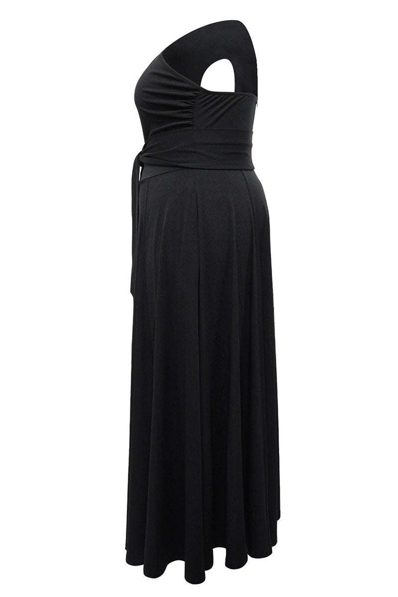 Slit Oblique Collar Long Dresses(3 Colors)
