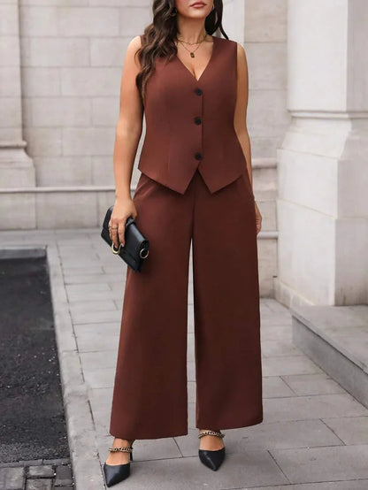 Waistcoat and Pants Suit Set Black