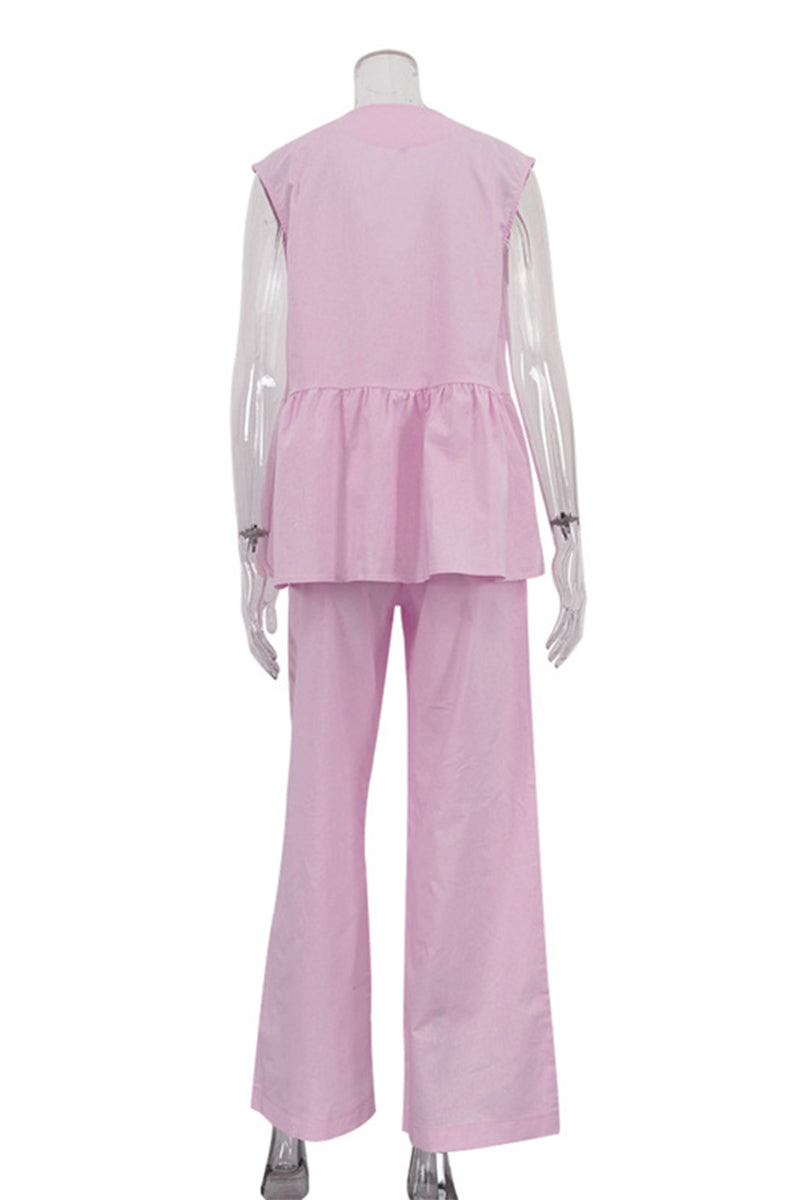 Buttons V Neck Sleeveless Two Pieces