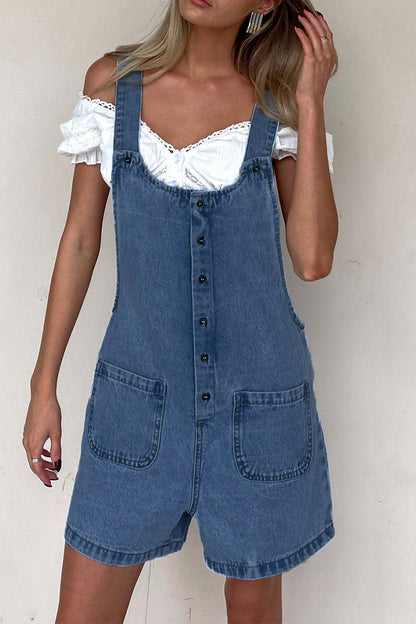 Pocket Buttons U Neck Loose Rompers