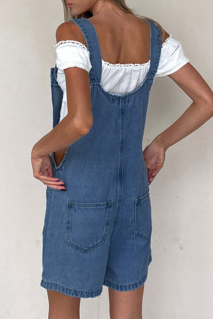 Pocket Buttons U Neck Loose Rompers