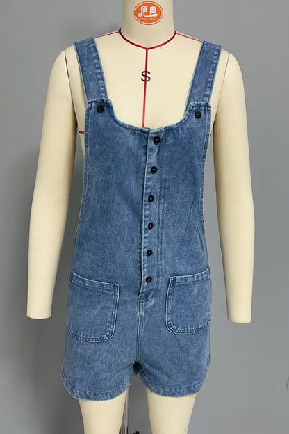 Pocket Buttons U Neck Loose Rompers