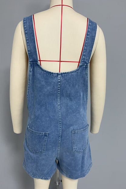 Pocket Buttons U Neck Loose Rompers